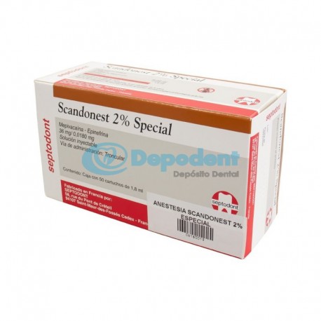 ANESTESIA SCANDONEST 2% VIDRIO 50 CARTUCHO 1.8 ML SEPTODONT