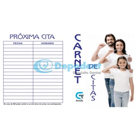 CARNET DE CITAS DISEÑO FAMILIA 25 PZAS GT DENTAL