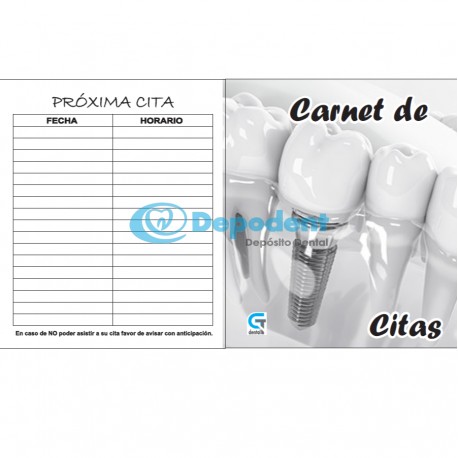 CARNET DE CITAS DISEÑO IMPLANTE TRASLUCIDO 25 PZAS GT DENTAL