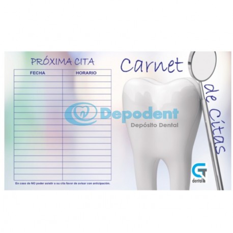 CARNET DE CITAS DISEÑO MUELA ESPEJO 25 PZAS GT DENTAL