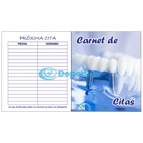CARNET DE CITAS DISEÑO PUENTE 25 PZAS GT DENTAL